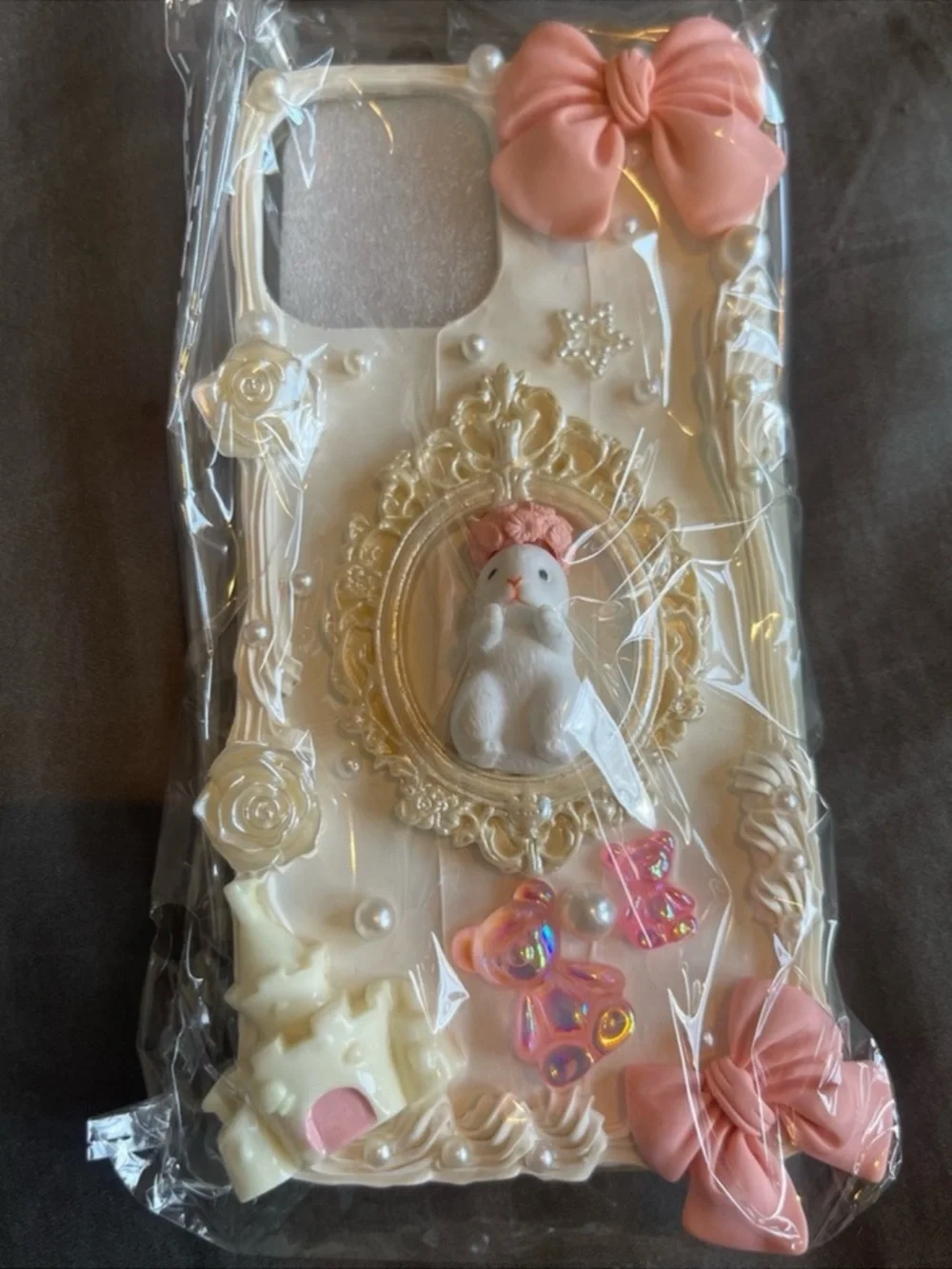 Cute Rabbit Pink Ribbon Bow Baroque Decorative iPhone Case
